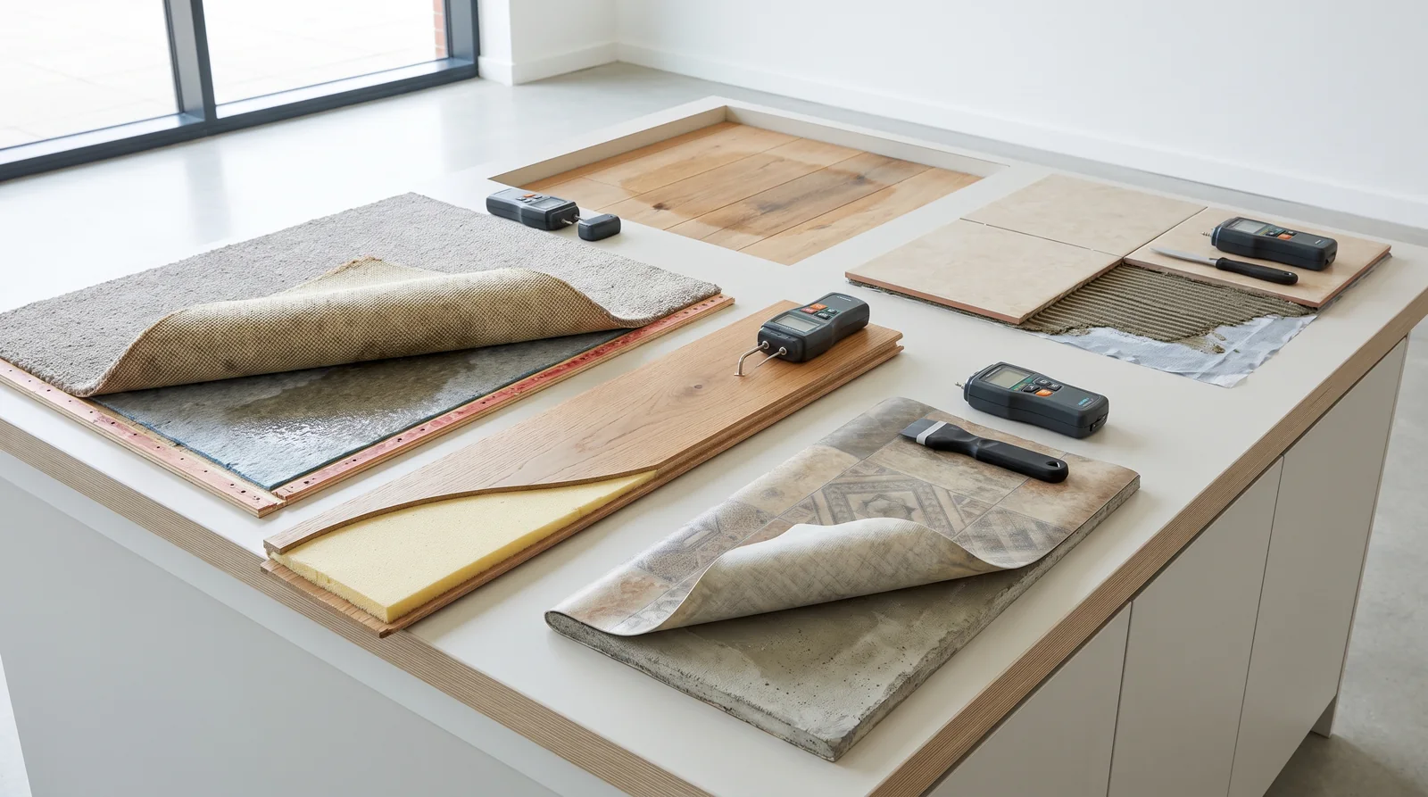 Illustrative timber floor water damage service scene