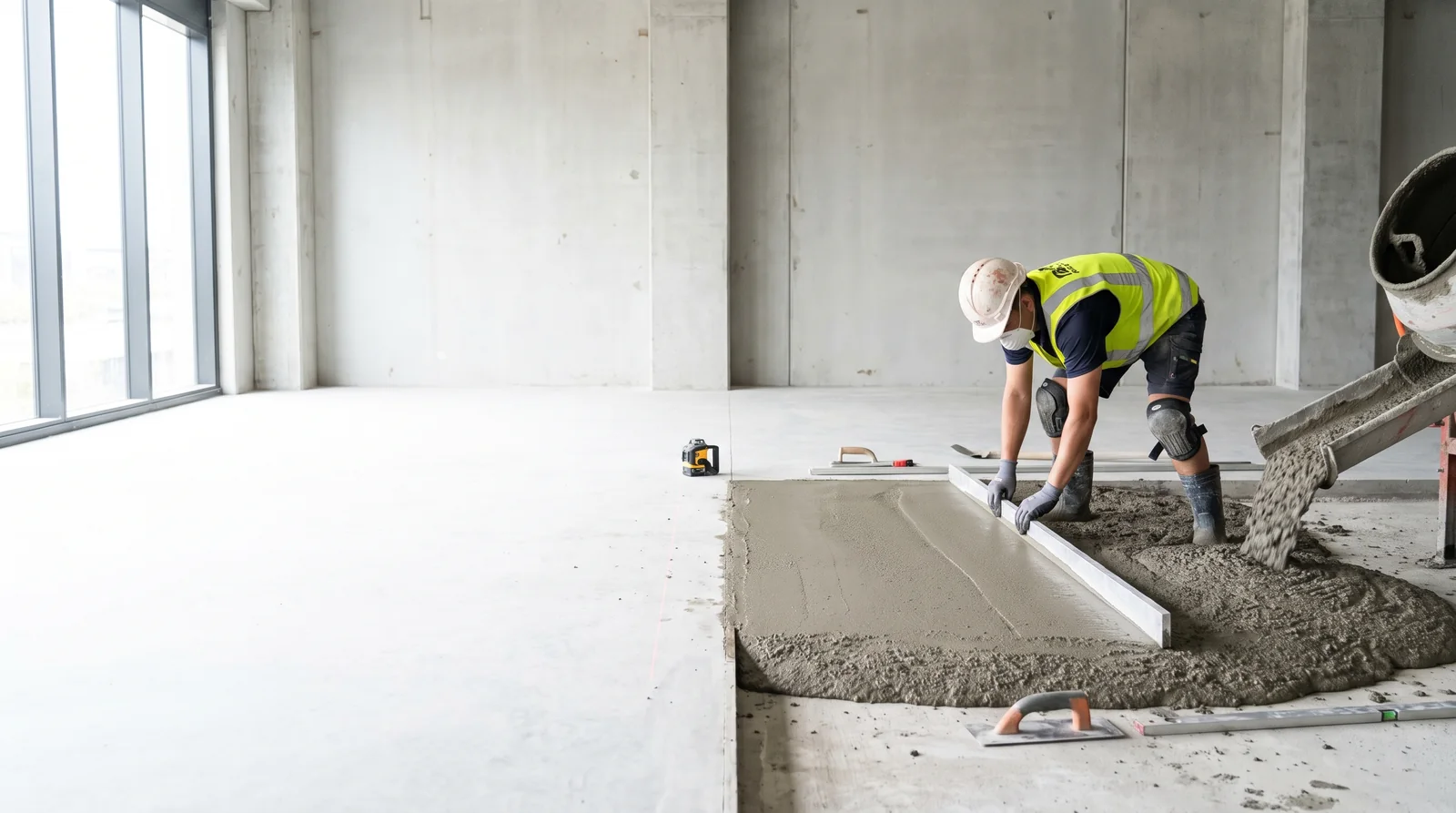 Illustrative sand–cement screed service scene